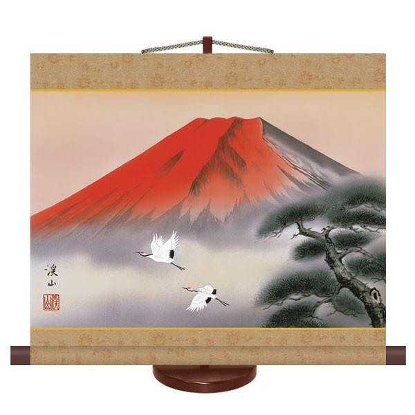 掛軸 (掛け軸) 赤富士飛翔 伊藤渓山 約横44.5cm×縦39cm（専用スタンド
