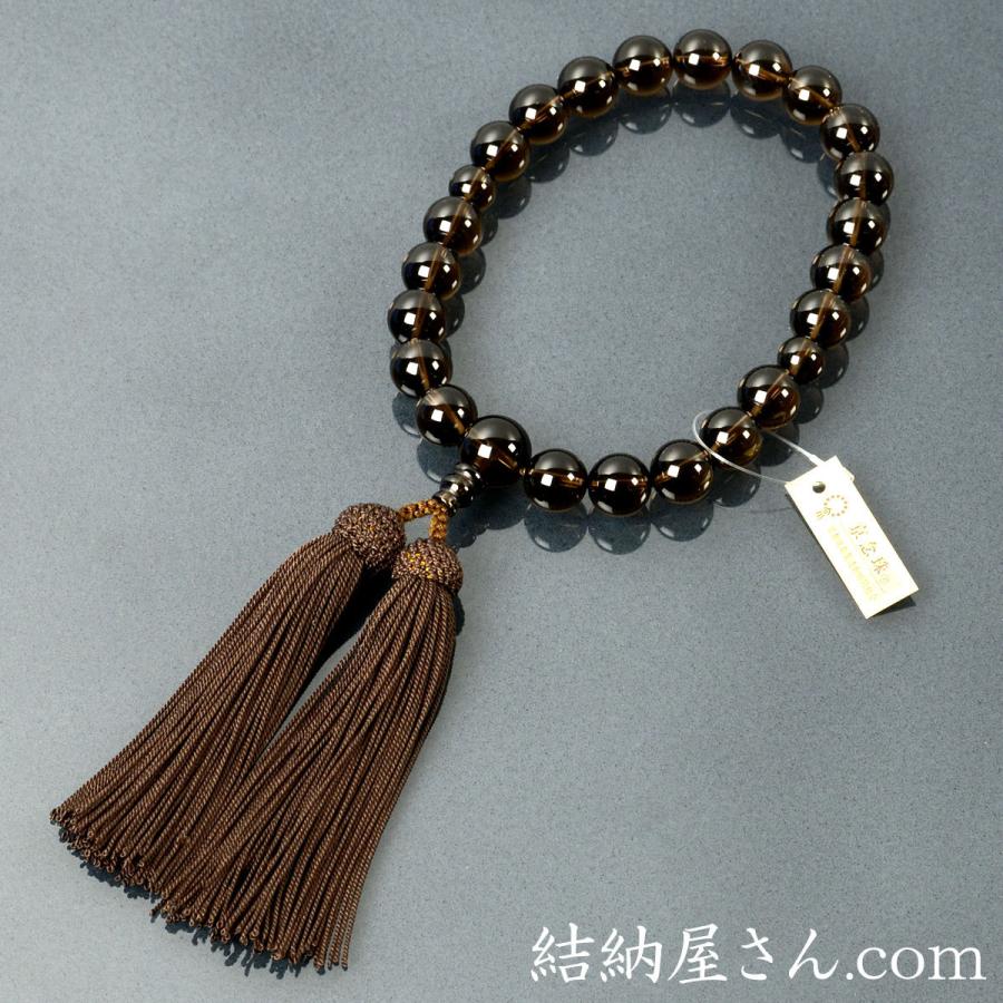 数珠 念珠 茶水晶共仕立 正絹頭付房（桐箱付）（略式数珠（男性用）/京