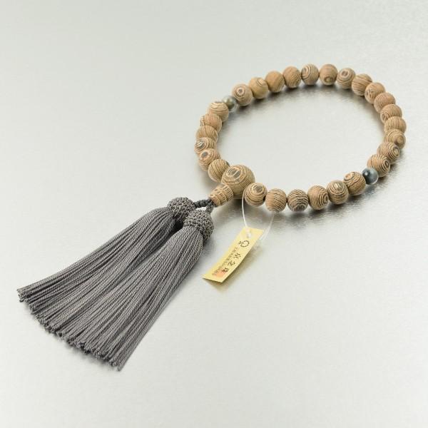 数珠 念珠 素挽白鉄刀木（たがやさん） 二天グレー虎目石仕立 27珠