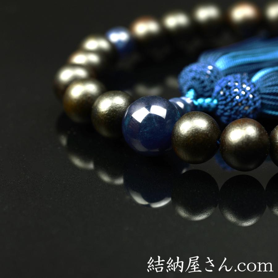 数珠 念珠 素挽縞黒檀 ソーダライト仕立 正絹蛍房（桐箱付）（略式数珠