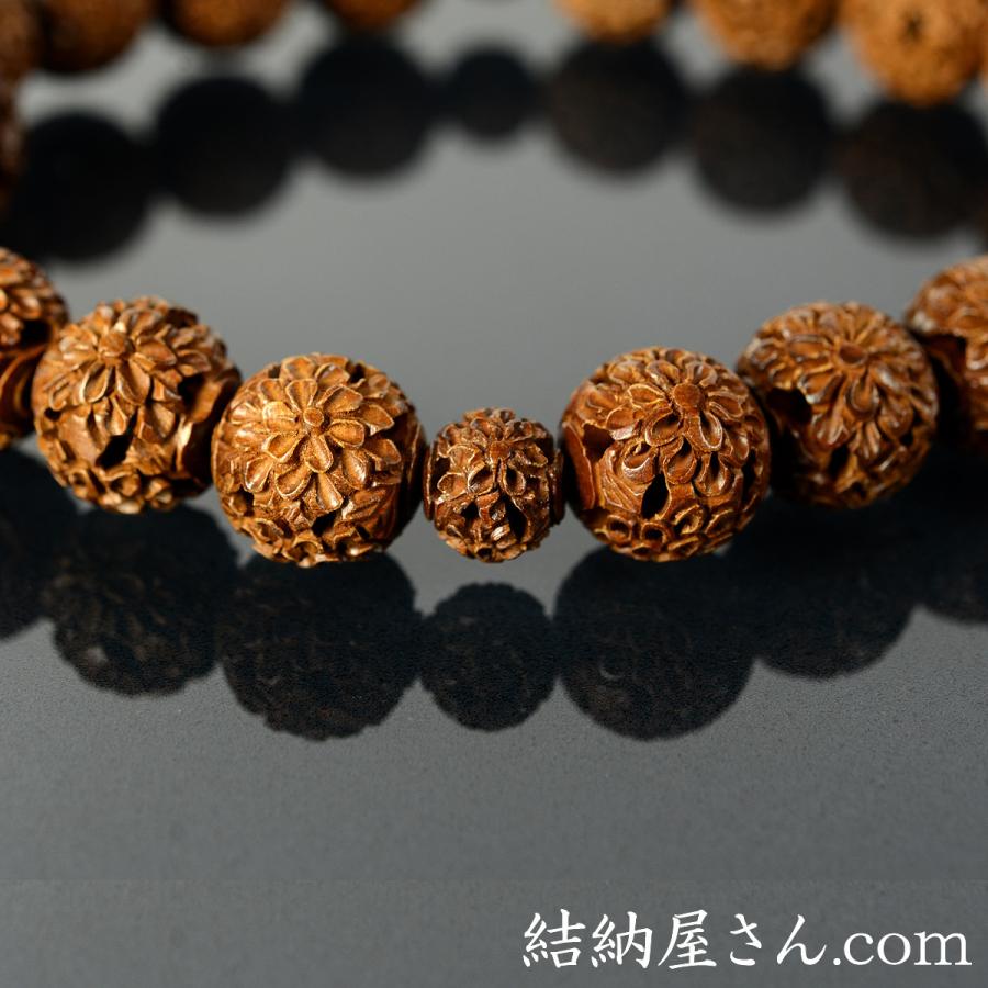 数珠 念珠 つげ菊彫共仕立 正絹頭付房（桐箱付）（略式数珠（男性用