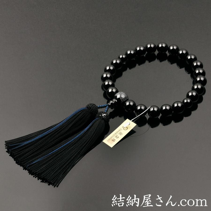 数珠 念珠 黒オニキス共仕立 般若心経彫 正絹蛍房（桐箱付