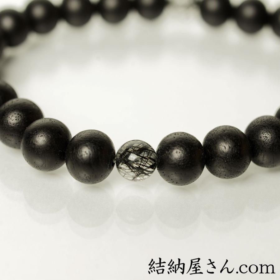 数珠 念珠 素挽黒檀 二天黒ルチルクォーツ仕立 正絹頭付房（桐箱付 