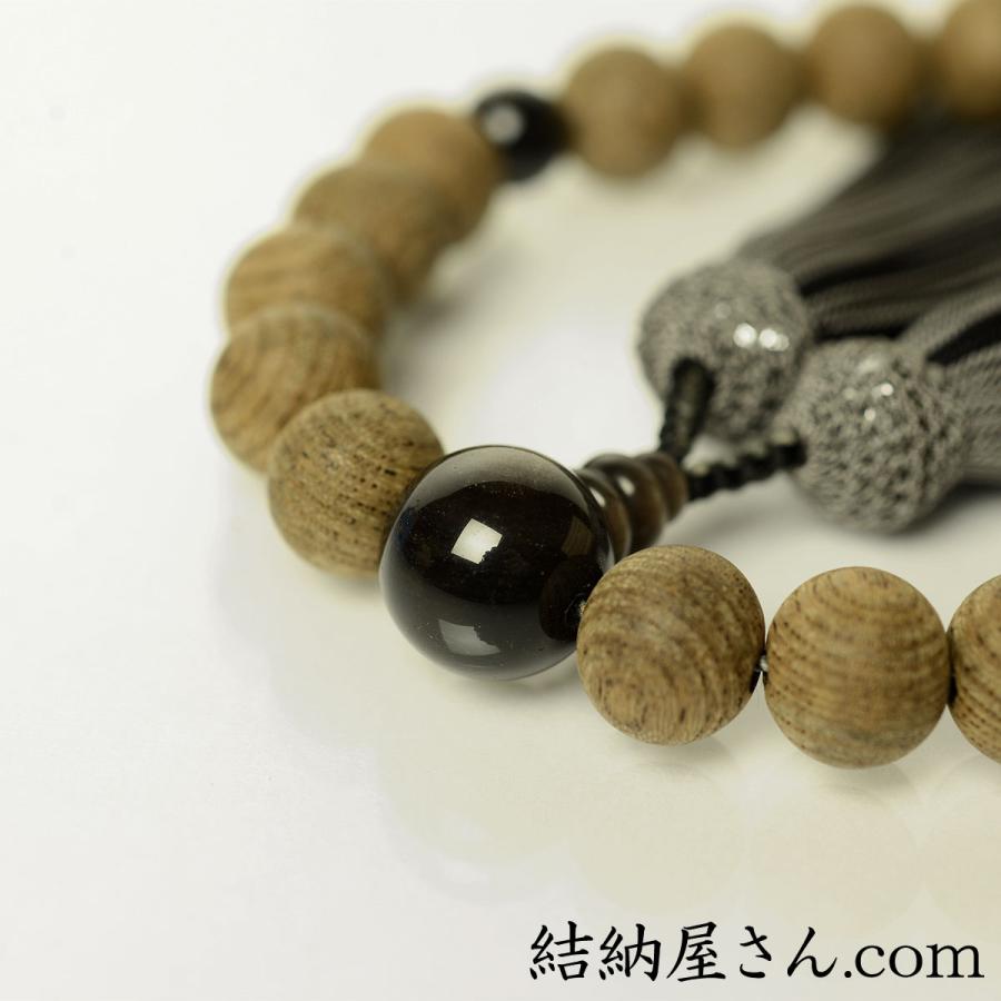 数珠 念珠 神代欅（ケヤキ） 銀黒曜石仕立 正絹蛍房（桐箱付）（略式