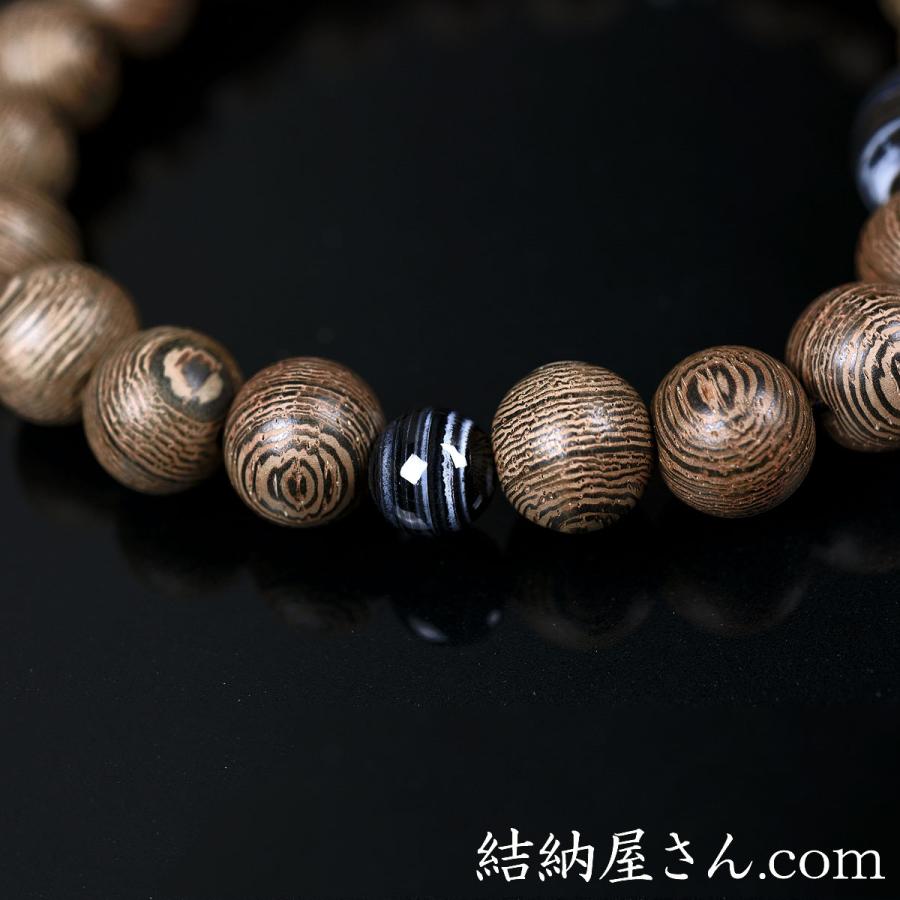 数珠 念珠 高級京念珠 （喜芳工房）縞鉄刀木(たがやさん) 黒縞瑪瑙仕立