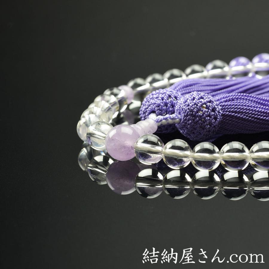 数珠 念珠 本水晶 藤雲玉石仕立 8mm珠 正絹頭付房（桐箱付）（略式数珠