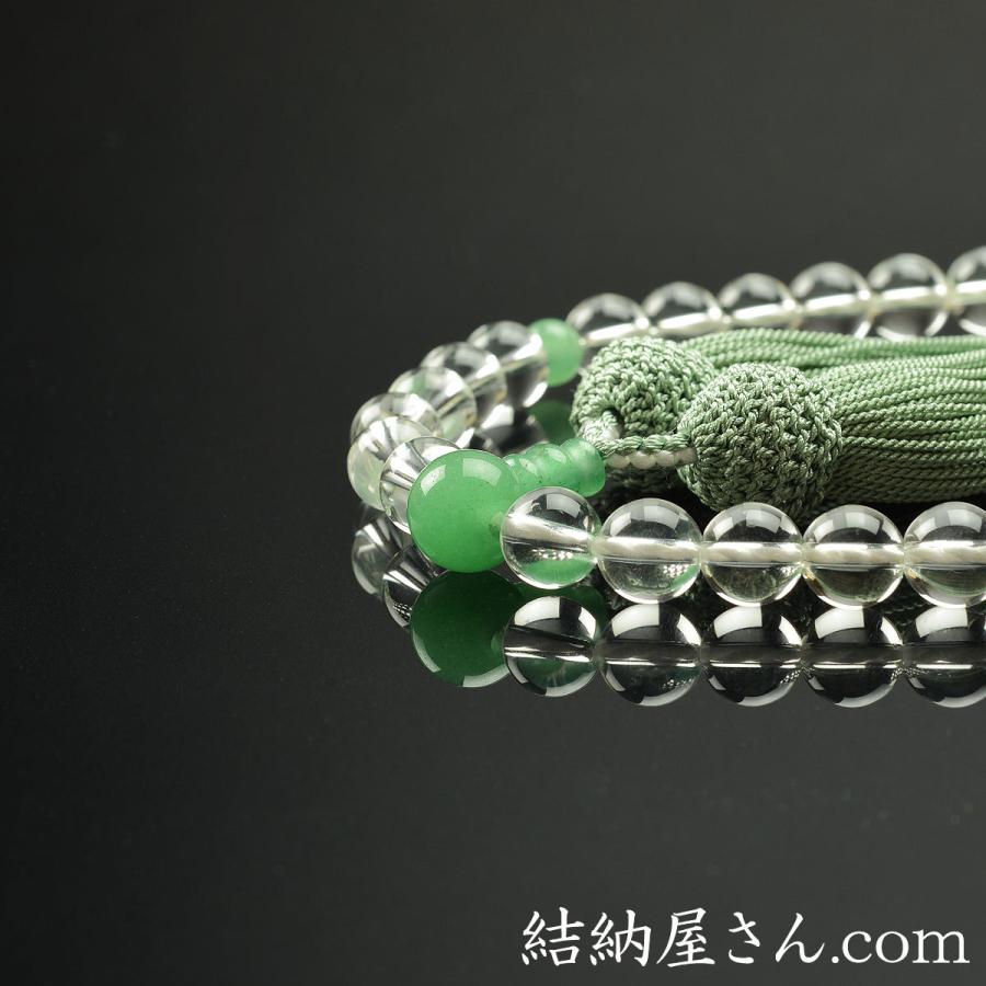 数珠 念珠 本水晶 印度翡翠仕立 8mm珠 正絹頭付房（桐箱付）（略式数珠