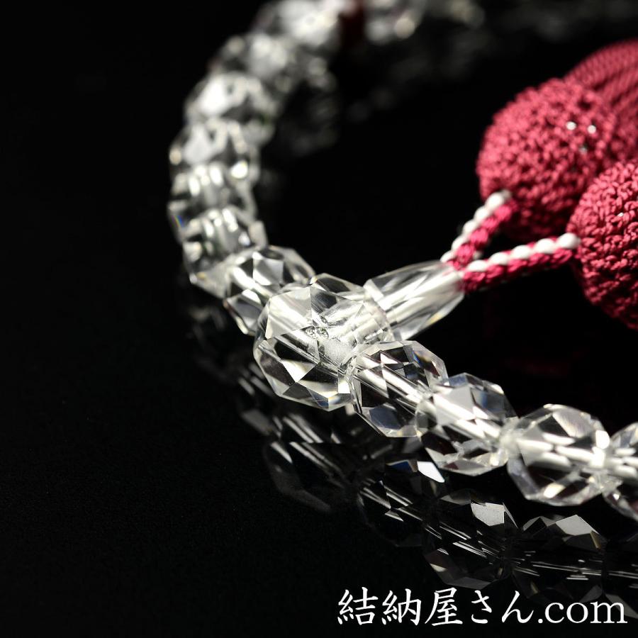 数珠 念珠 本水晶切子 ガーネット平切子仕立 正絹頭付房（桐箱付