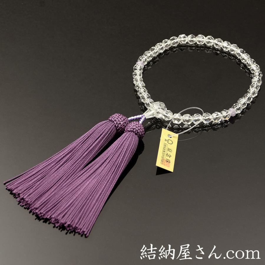 数珠 念珠 本水晶切子 藤雲石平切子仕立 正絹頭付房（桐箱付