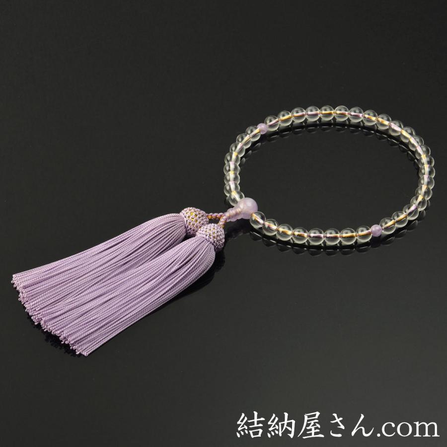 数珠 念珠 本水晶 藤雲石仕立 7mm珠 光輝京錦通紐 正絹頭付房