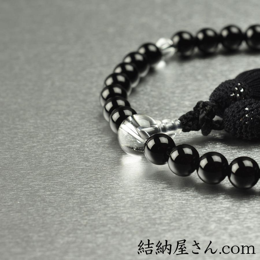 2441円 在庫一掃 数珠 念珠 黒オニキス 水晶仕立 8mm珠 正絹頭付房 桐箱付 略式数珠 女性用 京念珠