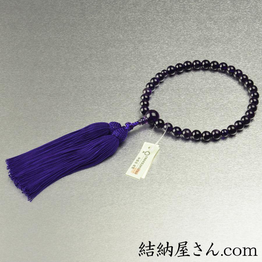 数珠 念珠 紫水晶共仕立 8mm珠 正絹頭付房（桐箱付）（略式数珠（女性用）/京念珠） ２月の誕生石の画像