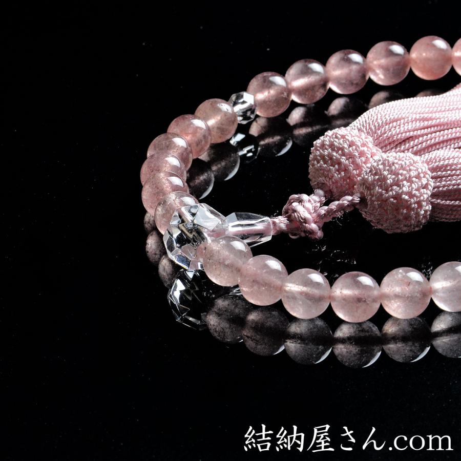 数珠 念珠 ストロベリークォーツ 本水晶切子仕立 上質正絹頭付房（桐箱