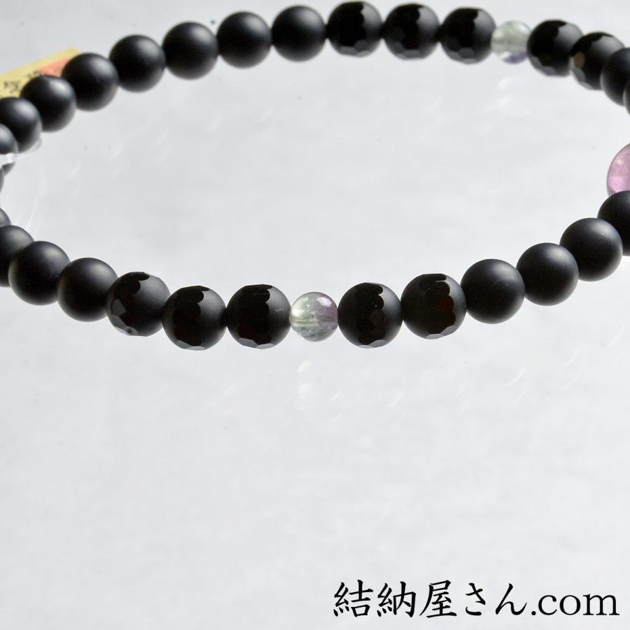 数珠 念珠 フロスト黒オニキス 蛍石仕立 正絹頭付房（桐箱付）（略式