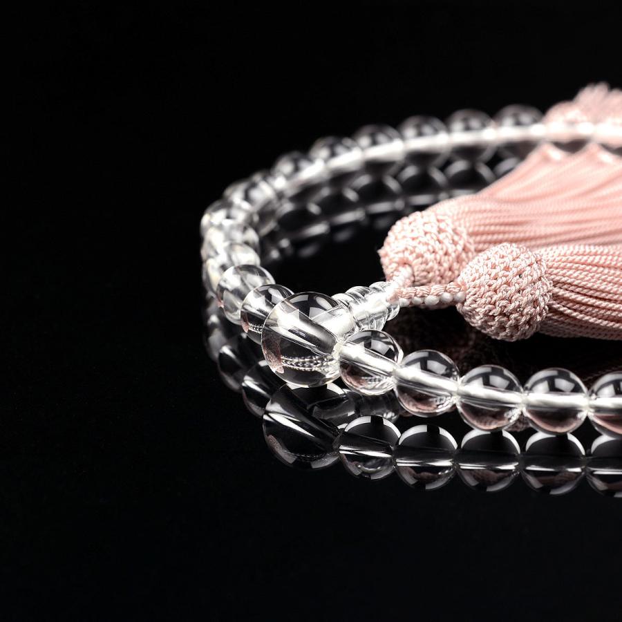 数珠　念珠　水晶　桐箱入り 数珠 念珠 上質本水晶共仕立 正絹頭付房（桐箱付）（略式数珠