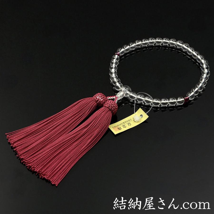 数珠 念珠 本水晶 ピンクトルマリン仕立 正絹頭付房（桐箱付）（略式 