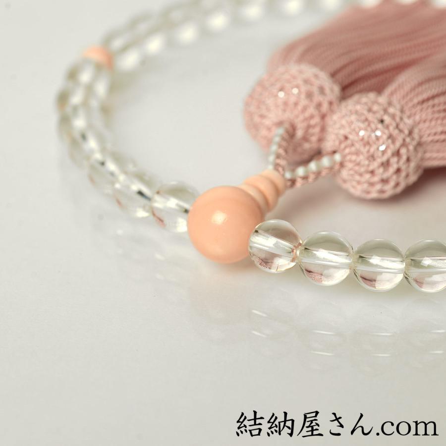 数珠 念珠 本水晶 桜貝仕立 正絹頭付房（桐箱付）（略式数珠（女性用）/京念珠）_4