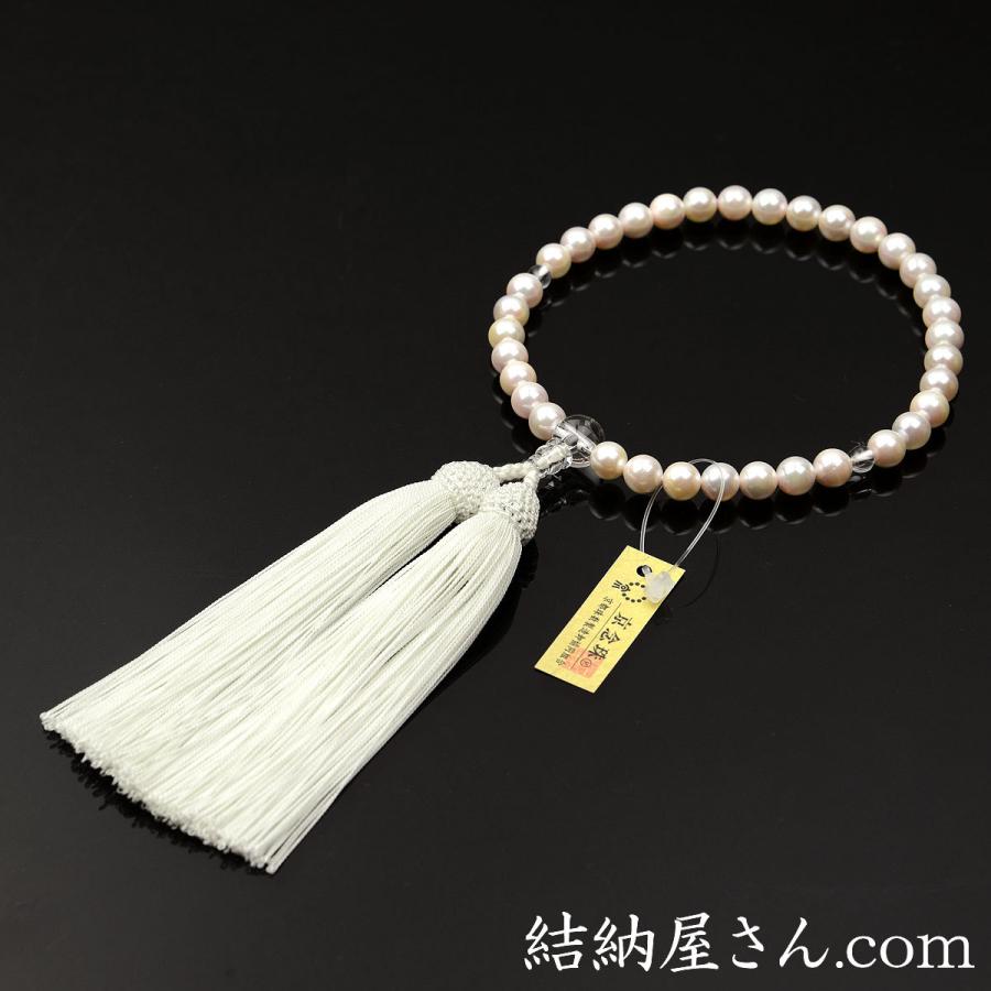 数珠 念珠 本真珠 本水晶仕立 正絹枝垂房(桐箱付)(略式数珠 数珠 念珠 本真珠 本水晶仕立 正絹枝垂房(桐箱付)(略式数珠