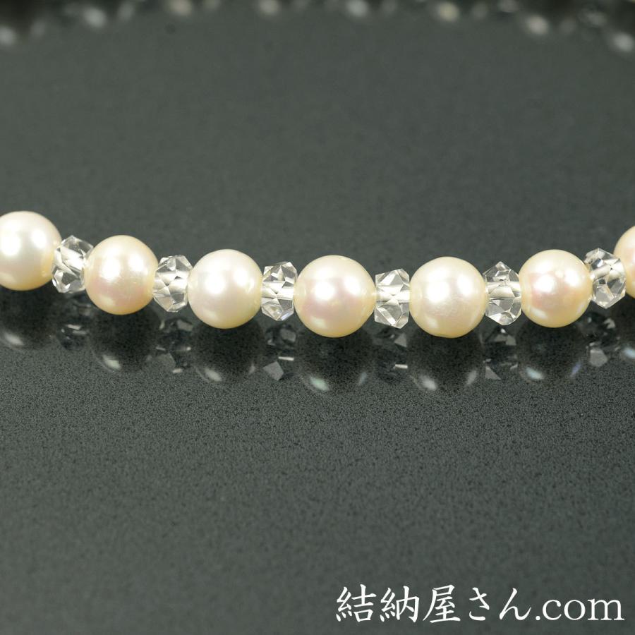 数珠 念珠 淡水真珠 本水晶平切子仕立 正絹枝垂房（桐箱付