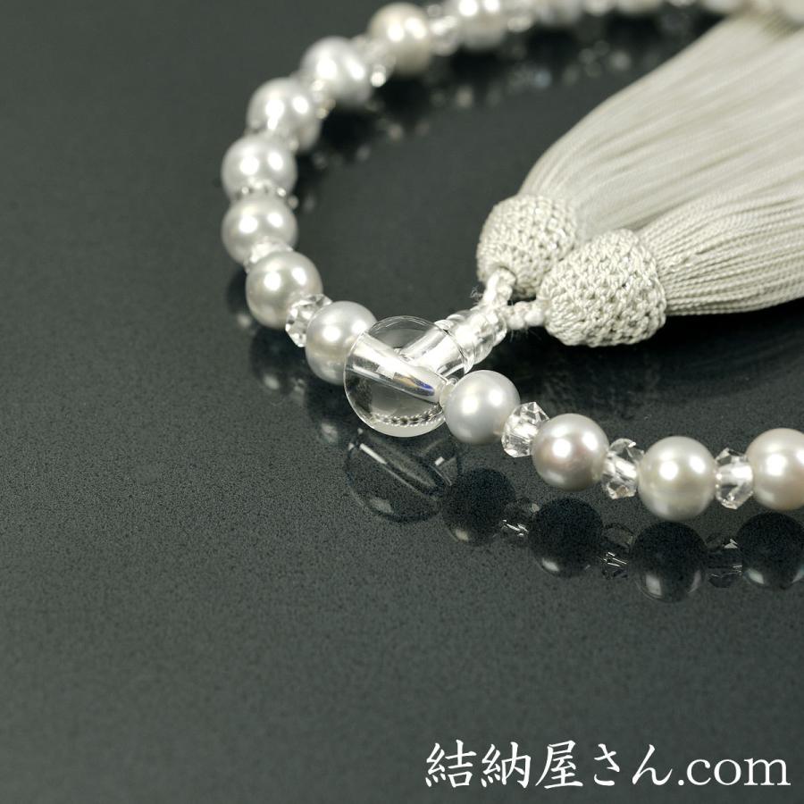 数珠 念珠 淡水黒真珠 本水晶平切子仕立 正絹枝垂房（桐箱付）（略式