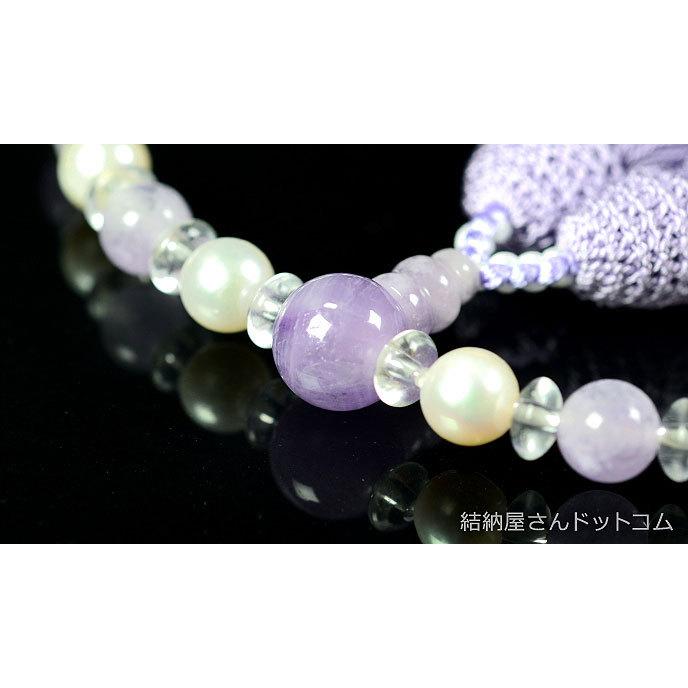 数珠 念珠 藤雲石/パール（淡水真珠）本水晶（平珠）仕立 正絹枝垂房