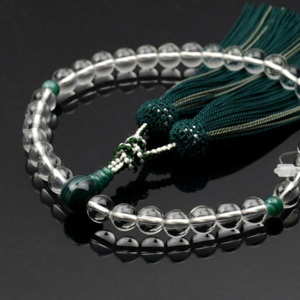 数珠 念珠 高級京念珠 （喜芳工房）本水晶 緑縞瑪瑙仕立 正絹蛍房（桐