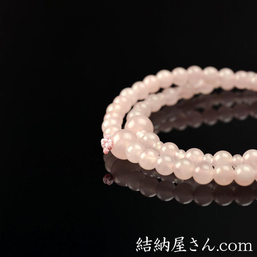 新品 お念珠 天然 ローズクオーツ 数珠 日本の木 桜ローズクオーツ正絹房灰桜婦人 | お仏壇の