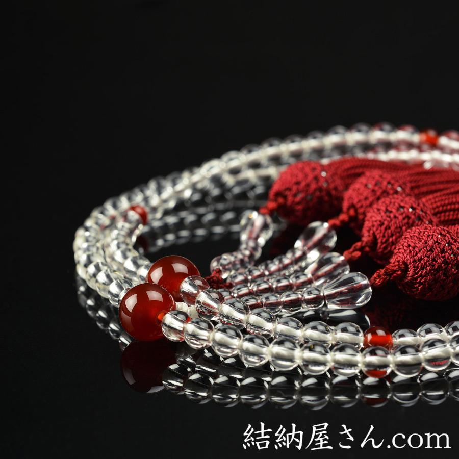 数珠 念珠 (八宗兼用) 本水晶 瑪瑙仕立 正絹頭付房 八寸(桐箱 数珠 念珠 (八宗兼用) 本水晶 瑪瑙仕立 正絹頭付房 八寸(桐箱