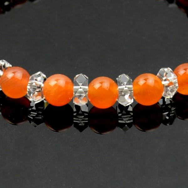 数珠ブレスレット・腕輪念珠 本水晶平切子 オレンジ瑪瑙仕立