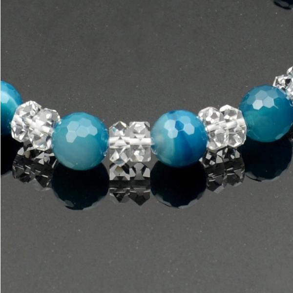 数珠ブレスレット・腕輪念珠 本水晶平切子2個 青縞瑪瑙切子仕立(内径約