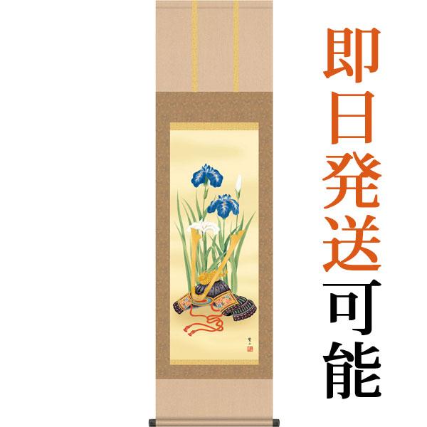 端午の節句掛軸 (掛け軸) 菖蒲と兜 唐沢碧山 （尺三立）約横45×縦164cm g4056 端午の節句 初節句 出産 子どもの日 こどもの日 子供の日 菖蒲 尚武 勝負 兜