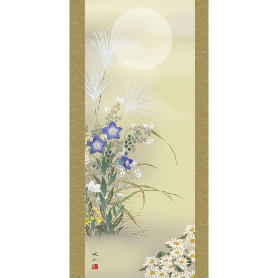 掛軸 (掛け軸) 秋用 名月に秋草 浮田秋水 尺五立 約横54.5cm×縦190cm 
