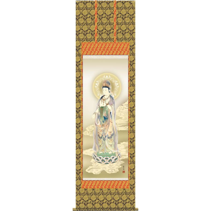 掛軸 (掛け軸) 雲上観音 鈴木翠朋 尺五立 約横54.5×縦190cm g4278 仏画 法事 法要 供養 仏事 仏間 初盆 追善供養 お盆 彼岸 お彼岸 命日