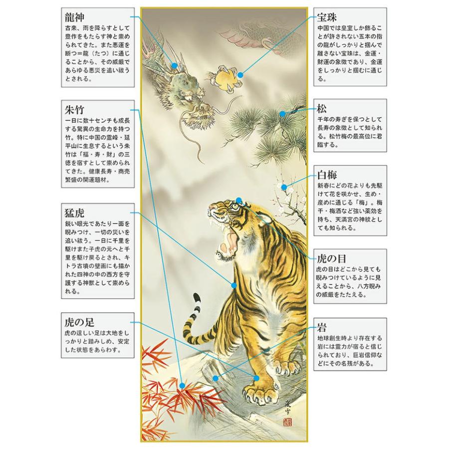 掛軸 (掛け軸) 龍虎吉祥之図 濱田嵐雪（尺五立・桐箱入り）約横54.5×縦