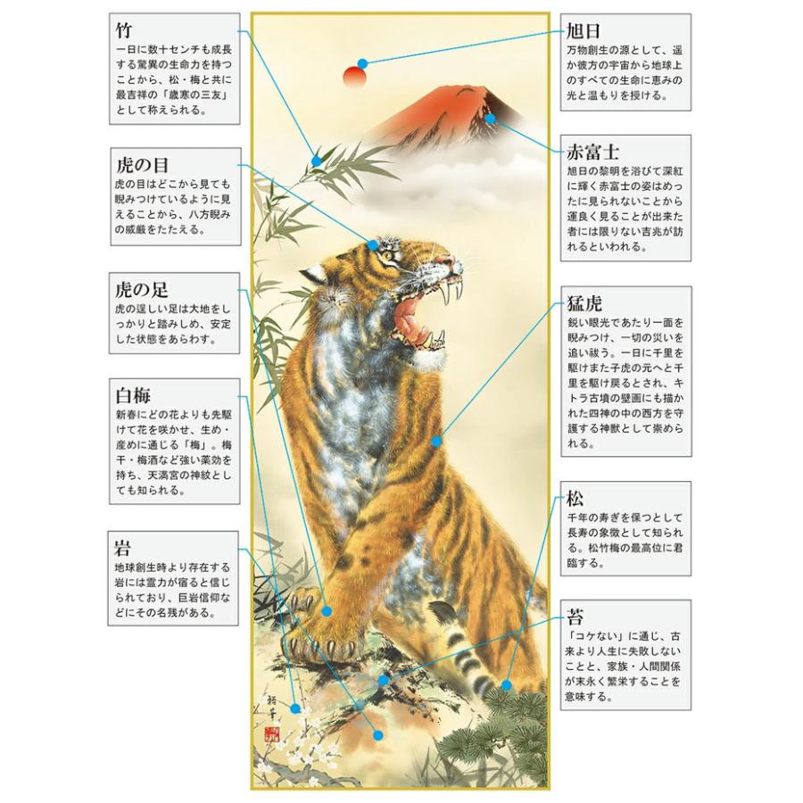 掛軸 (掛け軸) 霊峰猛虎厄除図 北条裕華（尺三立・紙箱入り）約横44.5×縦164cm g4490 縁起 開運 厄除け 厄除 財運 商売繁盛 吉祥 贈答｜yuinouyasan｜03