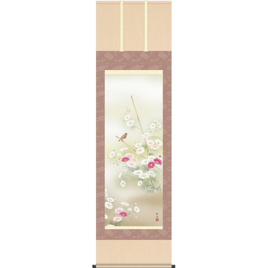 掛軸 (掛け軸) 秋用 秋桜 北山歩生 尺五立 約横54.5cm×縦190cm g4583