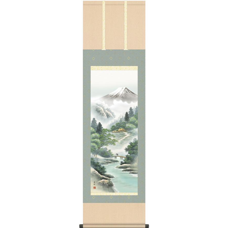 掛軸 (掛け軸) 夏用 富士賞翫 涼風富峰 中山雪邨 尺三立 約横44.5×縦164cm g4660 山水 富士 富士山 風景 風水 事務所 店舗 移転 開店 開業 新築 落成