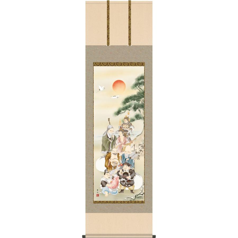(掛け軸) 七福神 緒方葉水 尺五立 約横54.5cm×縦190cm g4691 慶祝 慶事 縁起 開運 祝賀 お正月 正月 新年 初夢 長寿 賀寿 開店 開業 【張月樵】