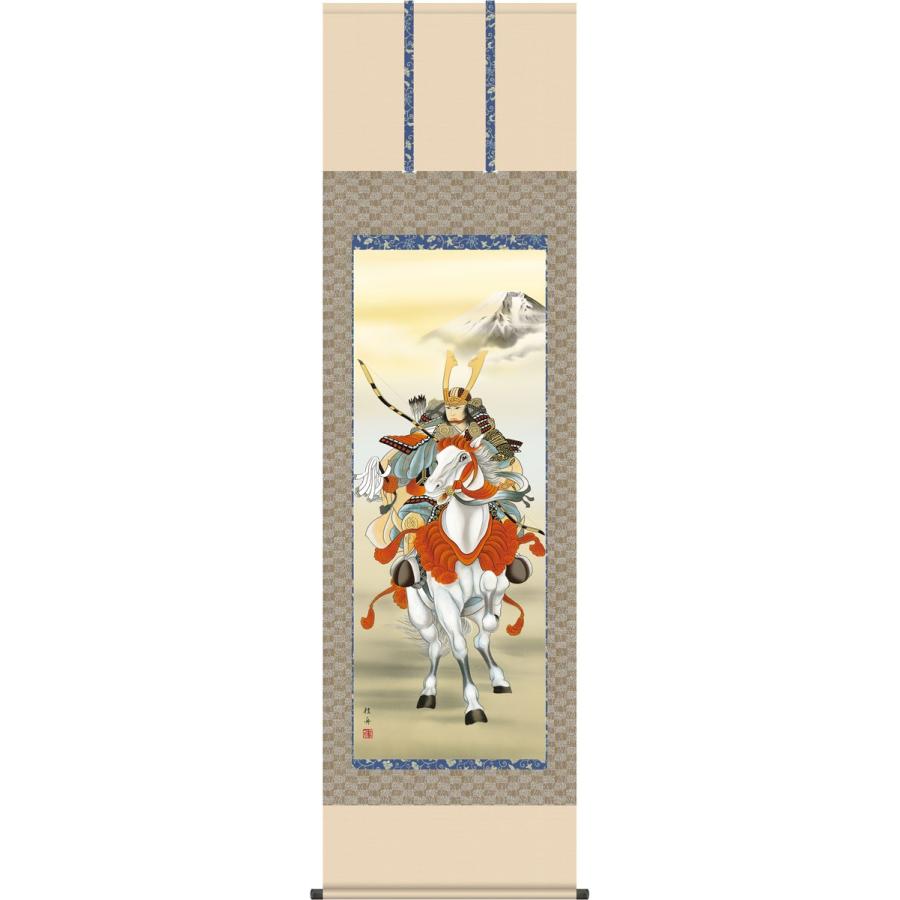 端午の節句掛軸 (掛け軸) 長江桂舟 白馬武者 尺五立 約横54.5×縦190cm g4748 端午の節句 初節句 子供の日 武者 兜 鯉 鯉のぼり 昇鯉 菖蒲 尚武 勝負