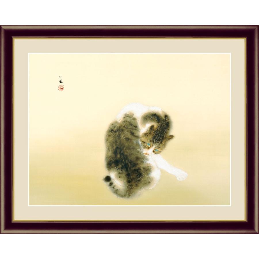 竹内栖鳳 班猫 （F4サイズ）（紐・フック付） 日本の名画 約横42×縦34cm インテリアアート（額絵） 伝統の日本画 g5590 額入り アート リビング 玄関｜yuinouyasan