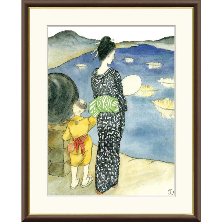 額装品 アート作品 「夢」 竹久夢二 燈籠流し （F6サイズ）（紐・フック付） 日本の名画 約縦52