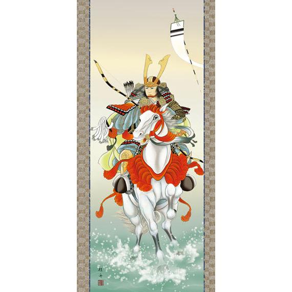端午の節句掛軸 (掛け軸) 白馬武者 長江桂舟 尺五立 約横54.5×縦190cm g6011 KZ3F2-088 端午の節句 初節句 子供の日 武者 兜 鯉 鯉のぼり 昇鯉 菖蒲 尚武_1