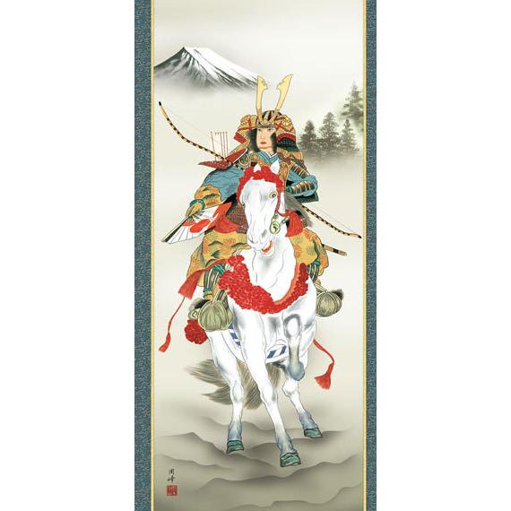 掛け軸 高畠 周峰作 白馬武者 桐箱付き 端午の節句掛軸 (掛け軸) 白馬