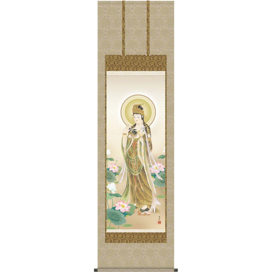 掛軸 (掛け軸) 蓮上観音 小川伯堂 尺五立 約横54.5×縦190cm g6170 KZ3E1-K125 仏画 法事 法要 供養 仏事 仏間 初盆 追善供養 お盆 彼岸 お彼岸 命日