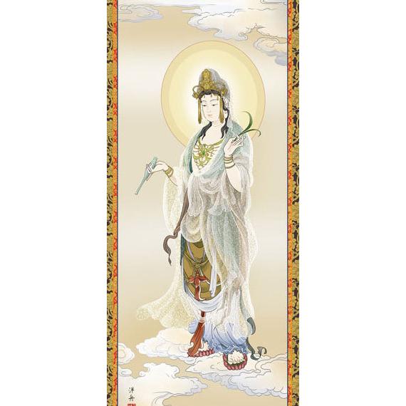 掛軸 (掛け軸) 雲上観音 小野洋舟 尺五立 約横54.5×縦190cm g6172 KZ3E1-K154 仏画 法事 法要 供養 仏事 仏間 初盆 追善供養 お盆 彼岸 お彼岸 命日の画像