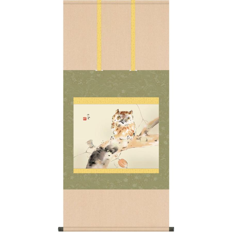 掛軸 347 掛軸 (掛け軸) みゝづく 竹内栖鳳 尺五横 約横54.5cm×縦113cm g6251