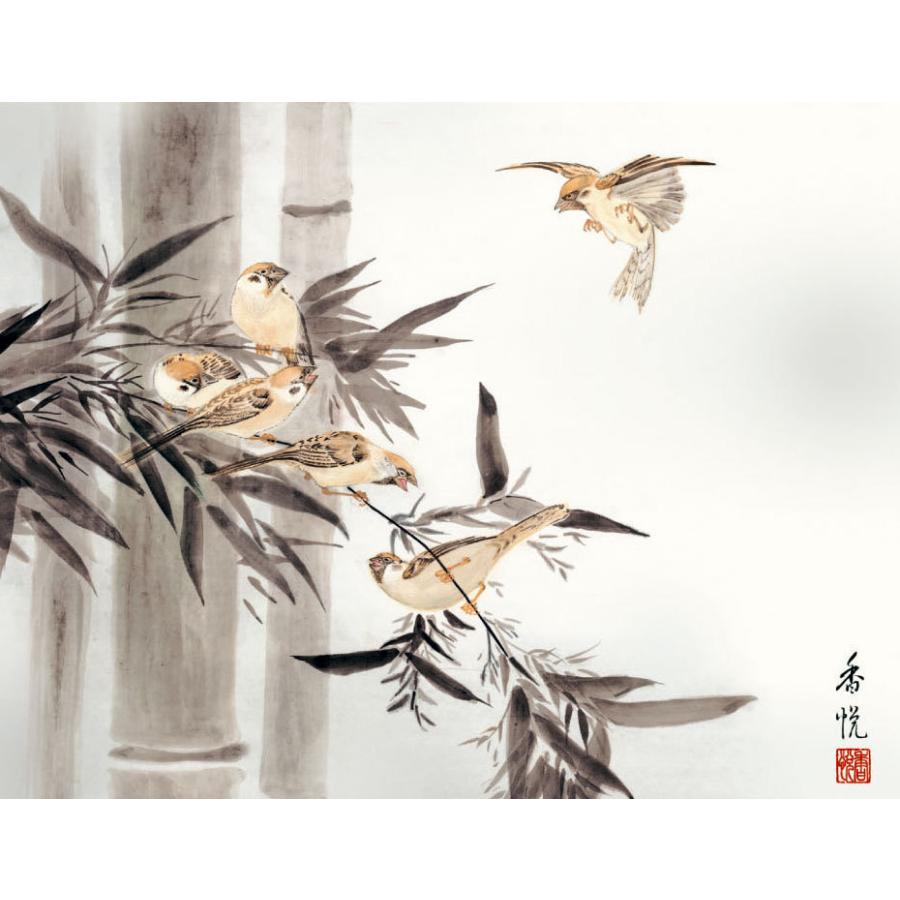 花鳥画 最高級女桑額 年中掛け 竹に雀 西尾香悦 約横63cm×縦48cm g6422 KM1A7-042 年中掛 年中掛け 花鳥 子孫繁栄 五穀豊穣 家内安全_1