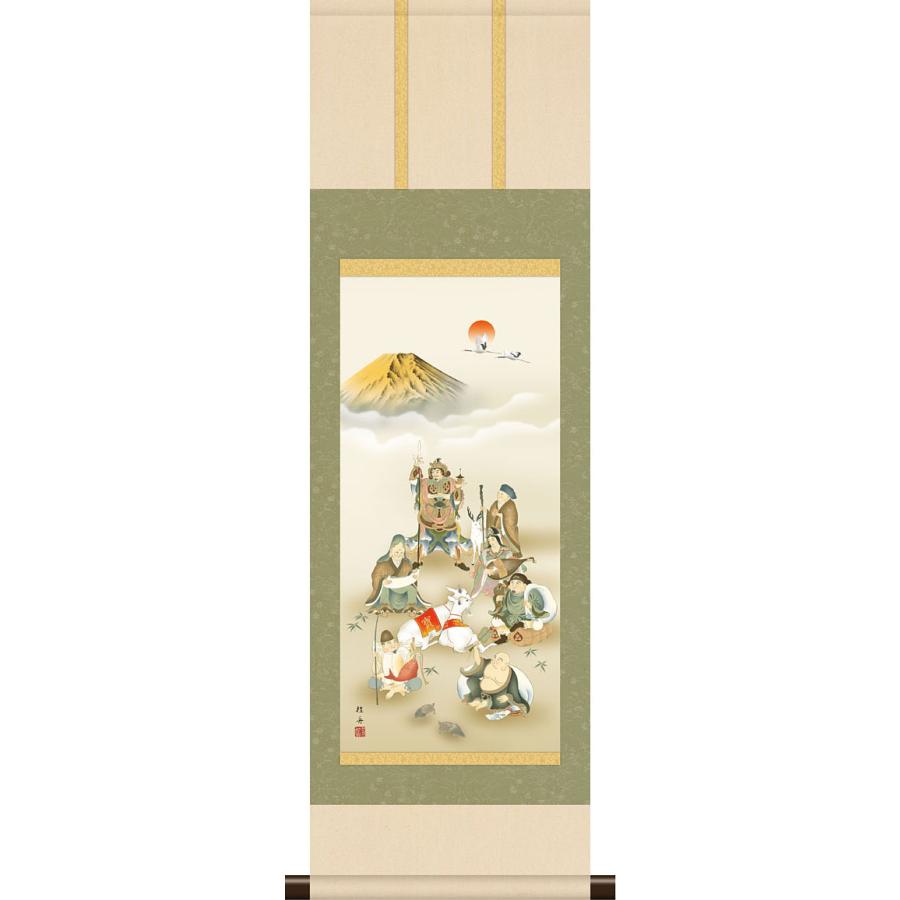 掛け軸 掛軸 干支の掛け軸 本格ミニ掛軸 金峰羊七福神 長江桂舟 2027年 羊年