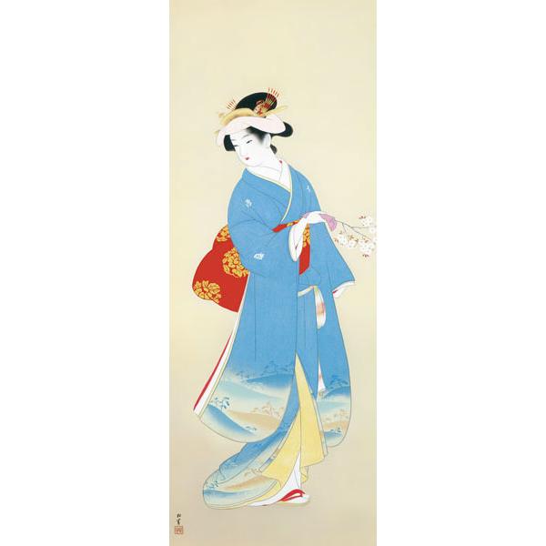 掛軸 (掛け軸) 春信 上村松園 尺五立 約横54.5cm×縦190cm g7007