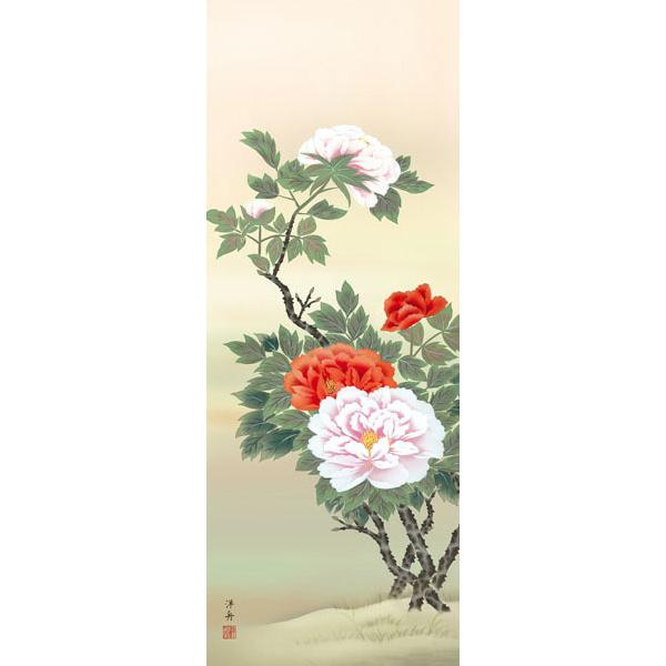 掛軸 (掛け軸) 春用 富貴花 小野洋舟 尺五立 約横54.5cm×縦190cm g7085 KZ5A1-100 春 春掛 春掛け 花鳥 牡丹 富貴花 開運 縁起 吉祥 来客_1